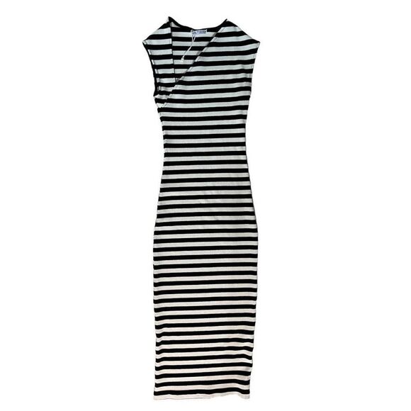 ZARA BLACK AND WHITE ASYMMETRIC NECK DRESS - Picture 3 of 7
